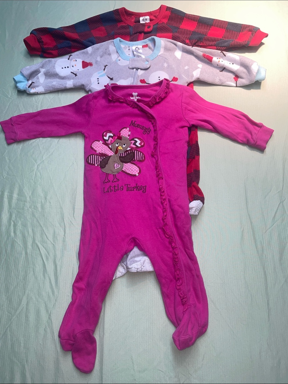 3 Footed Pajamas Holiday themed 6-9 months